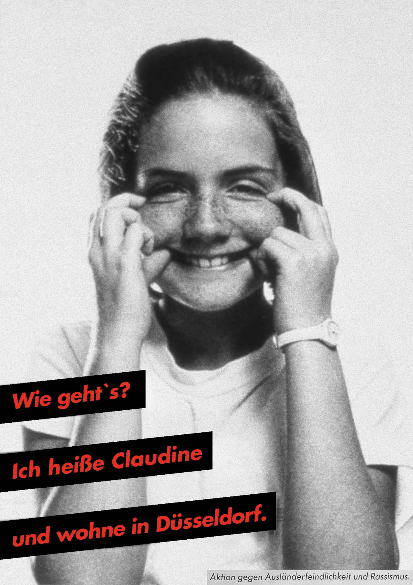 Gestaltet: Eva Cervinka, Udo Bechmann, Betreut: Uwe Loesch, Titel: Wie geht's? Ich heiße Claudine und wohne in Düsseldorf., Jahr: 1989