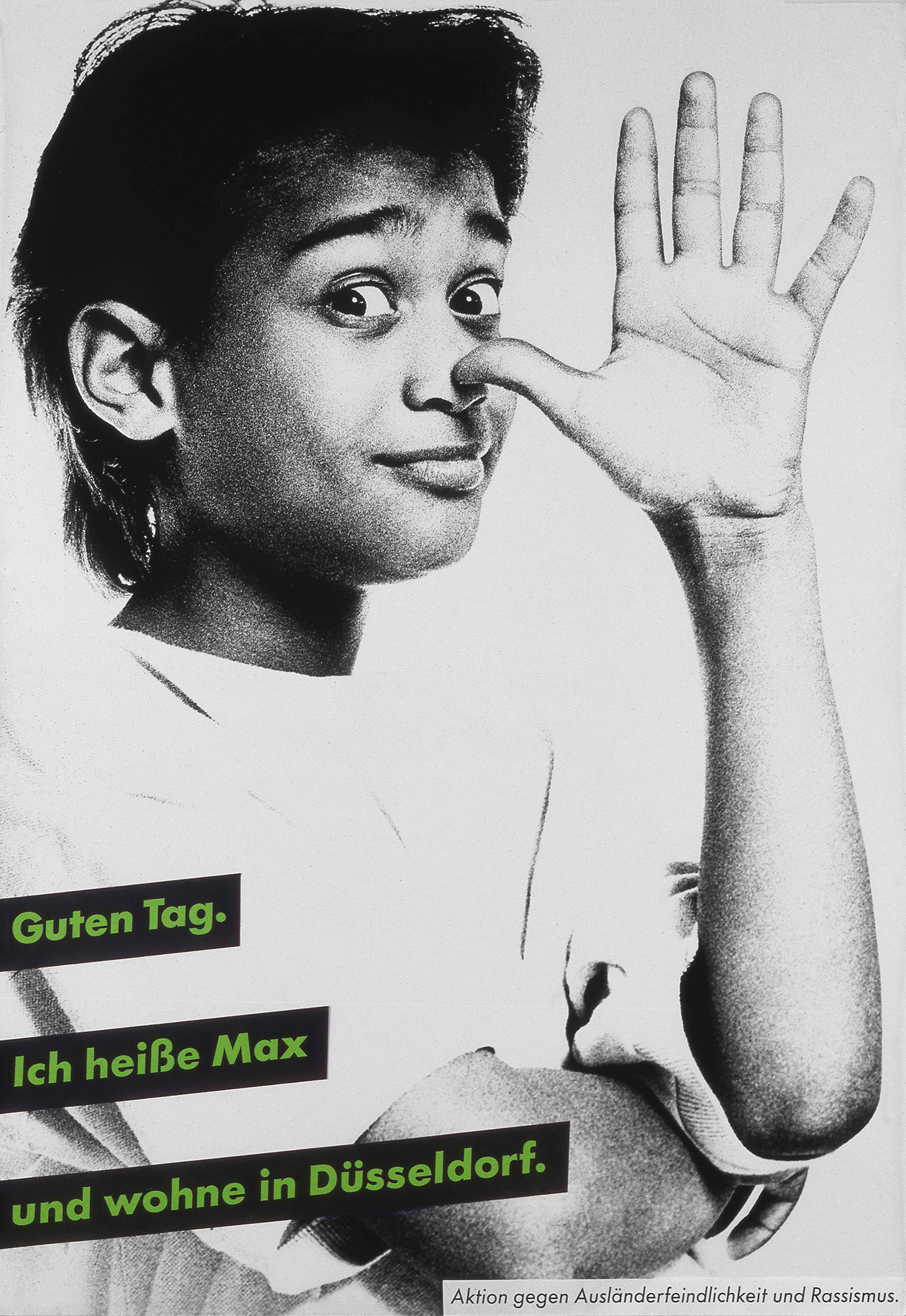 Gestaltet: Eva Cervinka, Udo Bechmann, Betreut: Uwe Loesch, Titel: Guten Tag. Ich heiße Max und wohne in Düsseldorf., Jahr: 1989