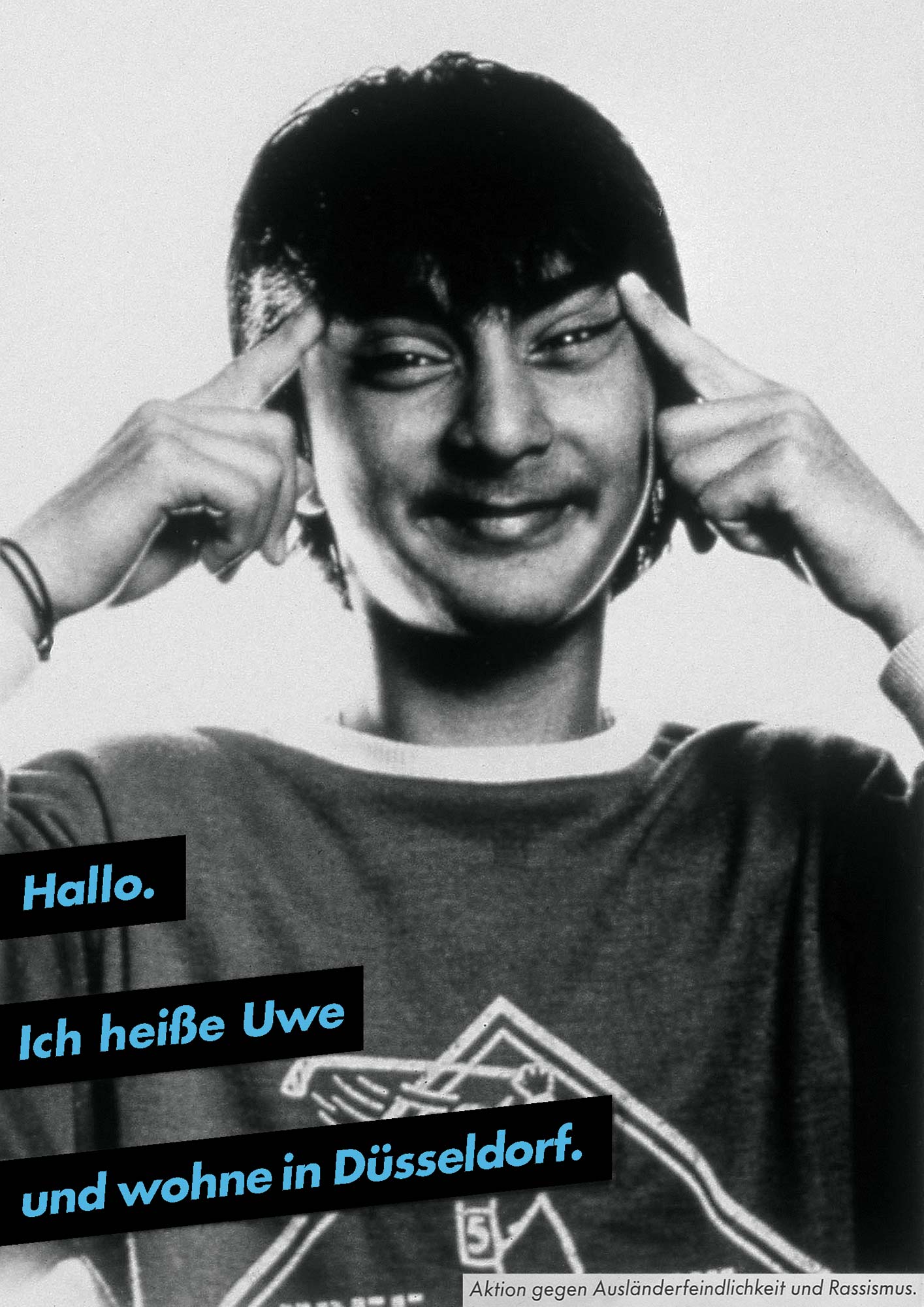 Gestaltet: Eva Cervinka, Udo Bechmann, Betreut: Uwe Loesch, Titel: Hallo. Ich heiße Uwe und wohne in Düsseldorf., Jahr: 1989